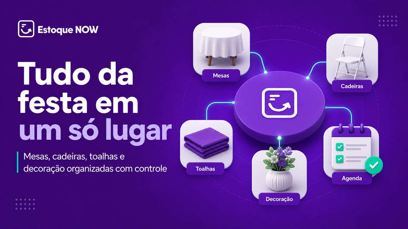 Mesa, cadeira, toalha e decoração: organize todos os itens da festa em um só lugar