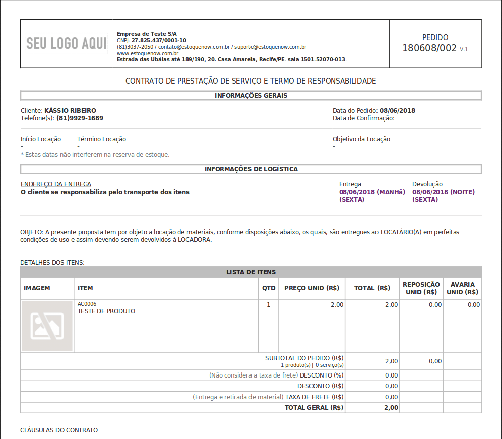 Modelo de contrato e orçamento impresso