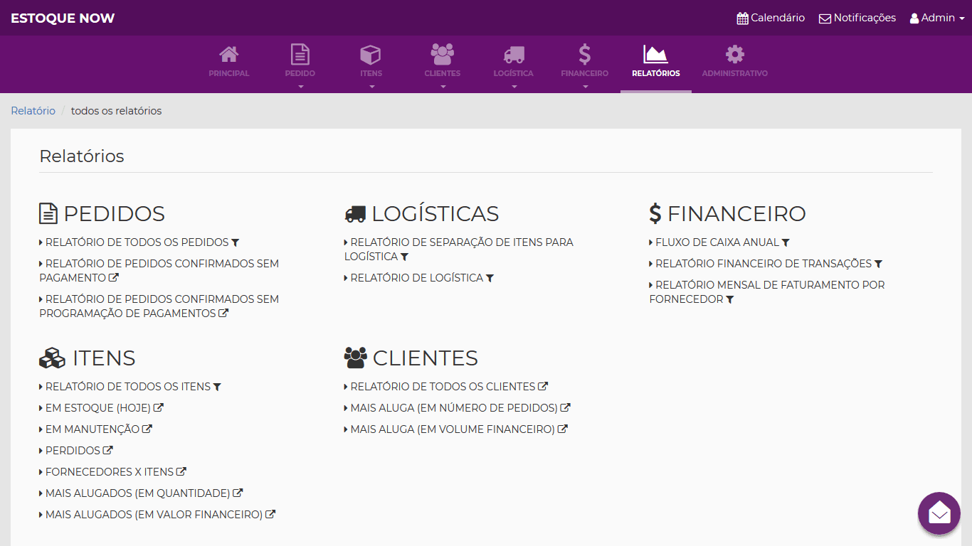 Relatórios de acompanhamento da empresa